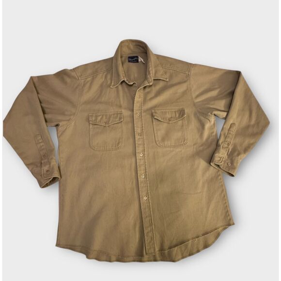 WRANGLER Western Shirt Vintage Mens XL-XXL Tan Canvas Cowboy Cut Rugged Work - Picture 13 of 16